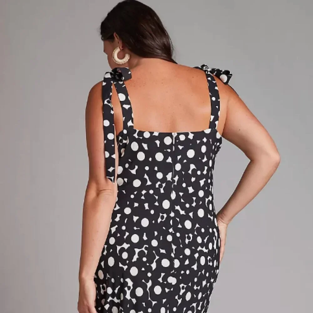 Anthopologie Hutch Flounced Shoulder-Tie Midi Dress Black & White XL - Picture 6 of 6